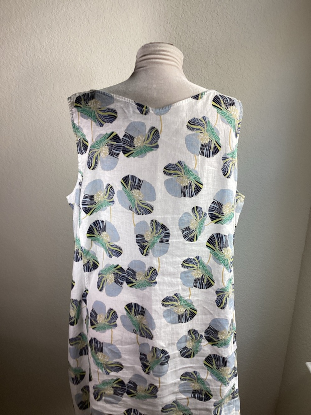 Habitat White Sleeveless Dress Blue, Navy & Lime Floral Pattern Size XL Linen - Picture 5 of 11